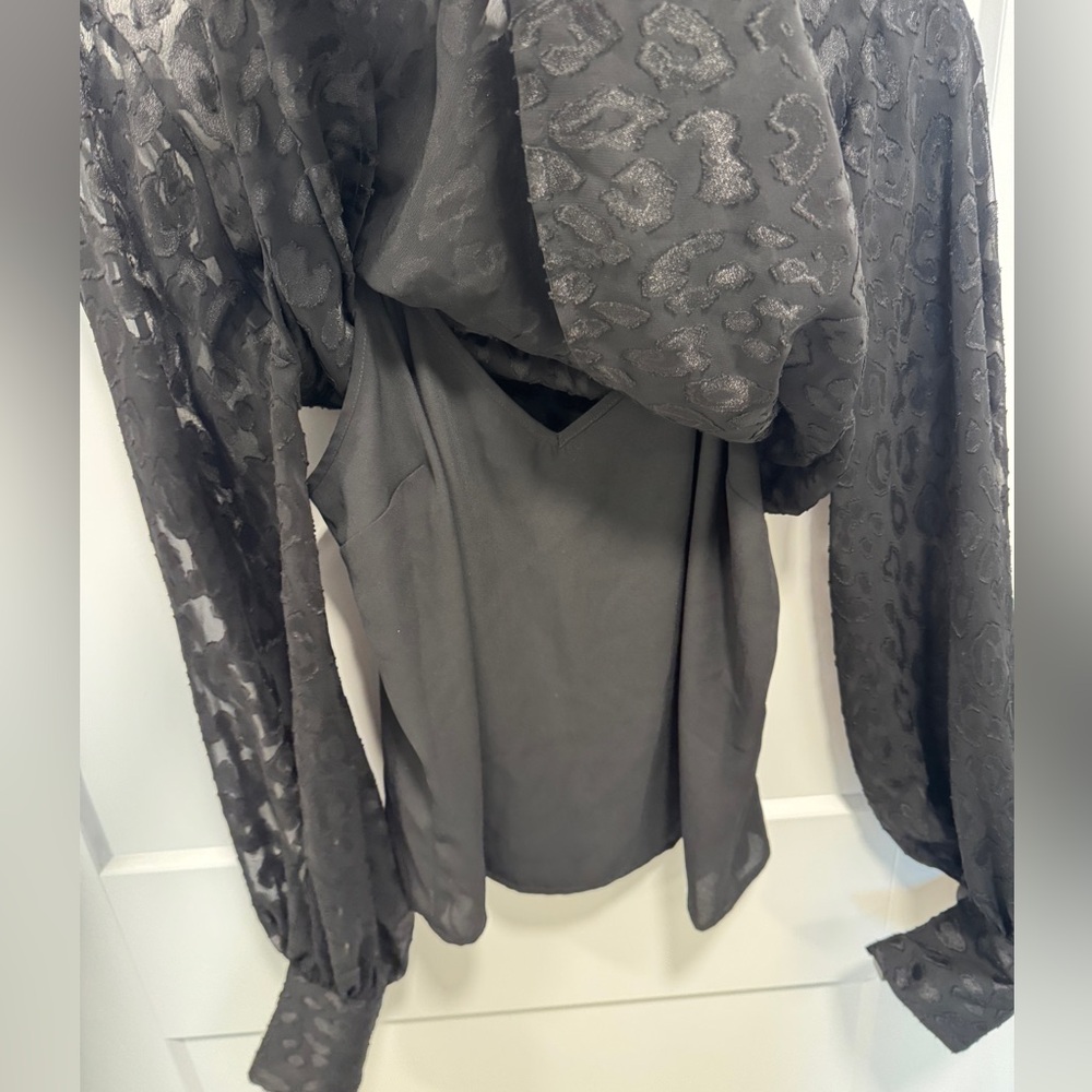 Express Black Sheer Leopard-Texture Long Sleeve B… - image 4